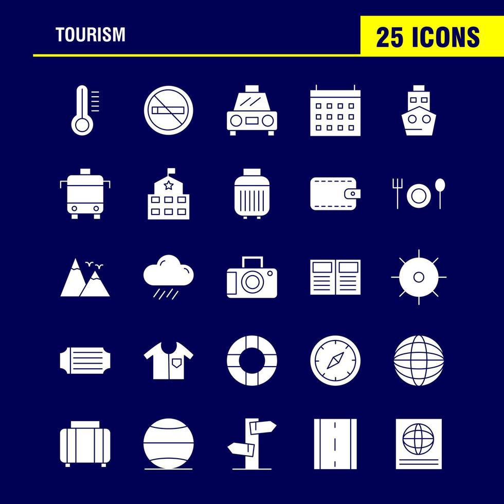 Tourismus solides Glyphen-Icon-Pack für Designer und Entwickler Symbole für Temperatur Thermometer Wetter Rauchverbot Tourismus Reisen Rauchen Vektor