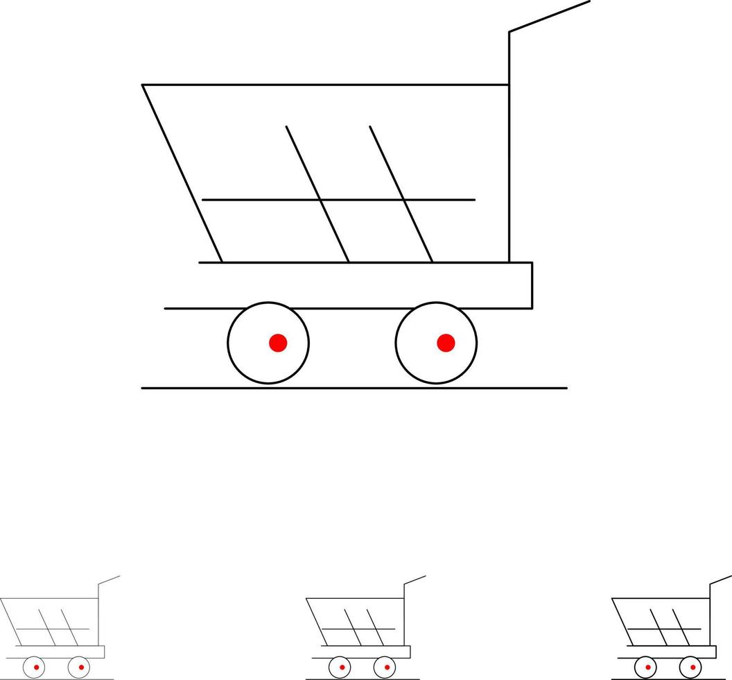 Cart Trolley Shopping kaufen Fett und dünne schwarze Linie Icon Set vektor