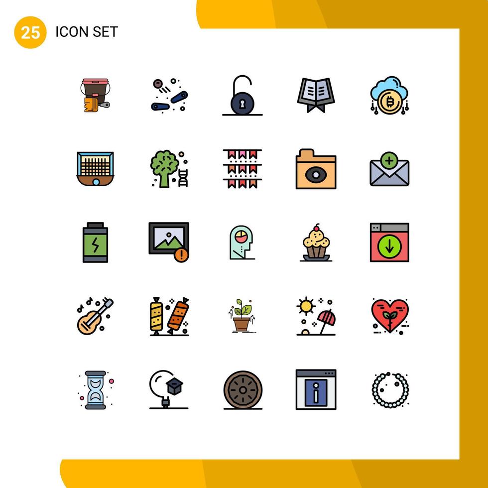 25 universelle gefüllte Linienfarben für Web- und mobile Anwendungen d Zahlung freigeschaltete Cloud heilige editierbare Vektordesign-Elemente vektor