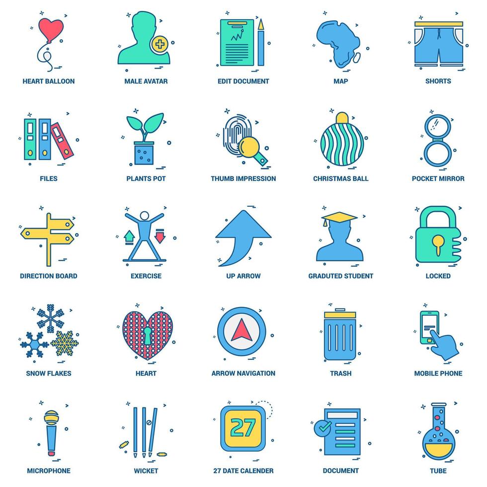 25 Business Concept Mix Flat Color Icon Set vektor