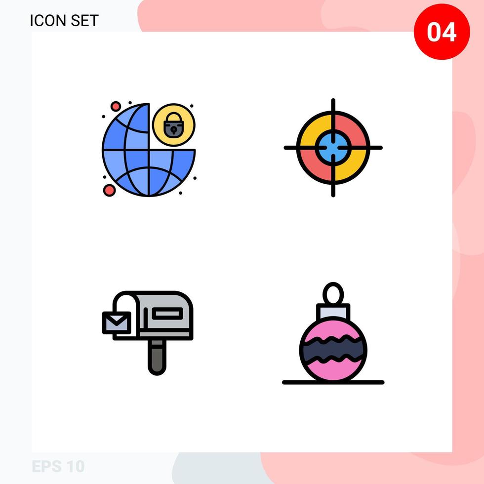 mobil gränssnitt fylld linje platt Färg uppsättning av 4 piktogram av global skydd handla säkerhet gränssnitt leksak redigerbar vektor design element