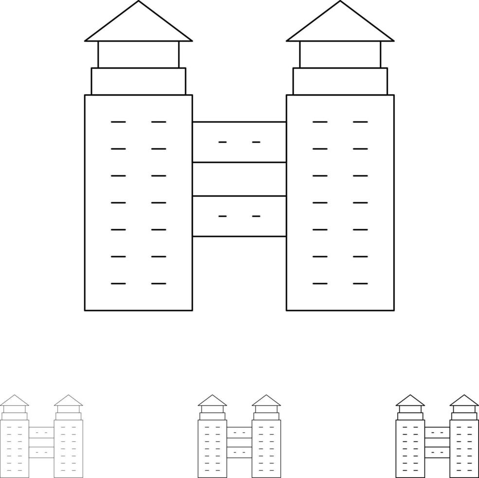 Gebäude Stadtbau Fett und dünne schwarze Linie Symbolsatz vektor