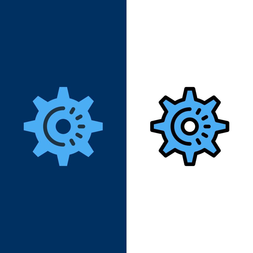 Zahnrad Einstellung Idee Symbole flach und Linie gefüllt Symbolsatz Vektor blauen Hintergrund