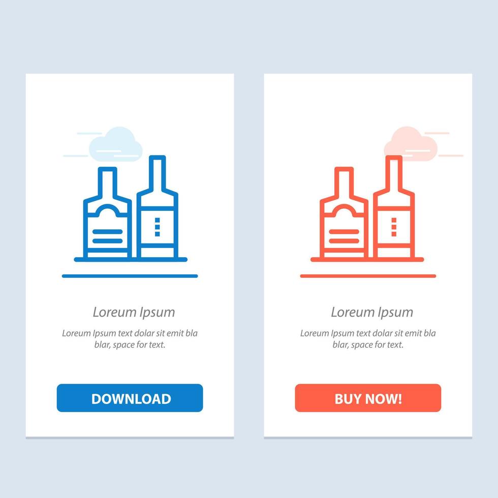 alkohol getränkeflasche flaschen blau und rot jetzt herunterladen und kaufen web-widget-kartenvorlage vektor
