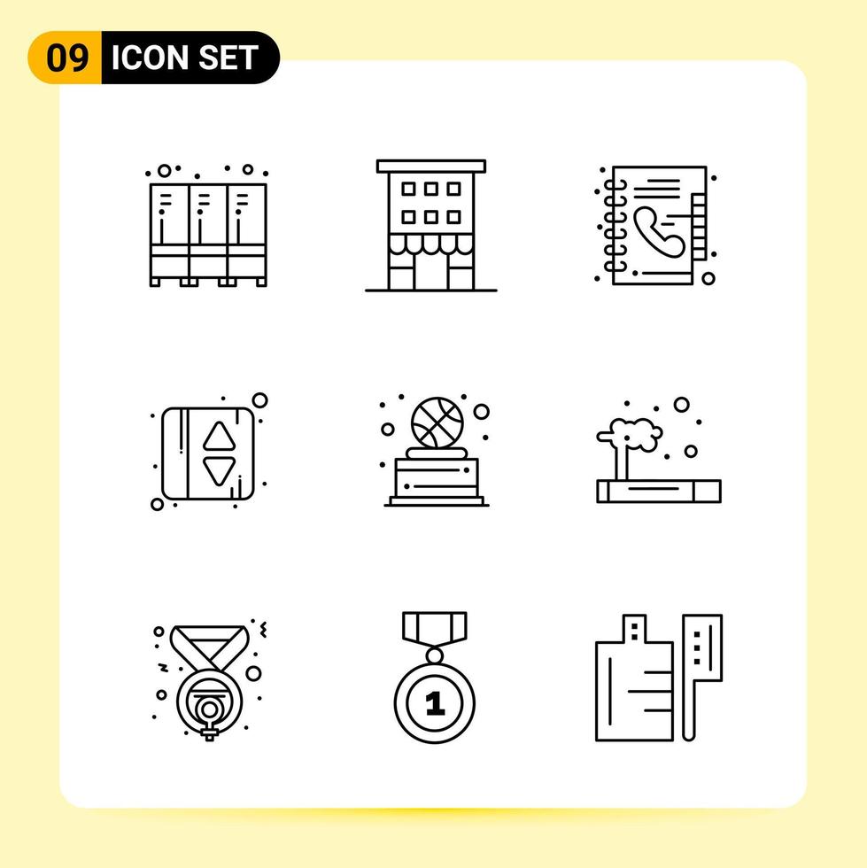 9 kreativ ikoner för modern hemsida design och mottaglig mobil appar 9 översikt symboler tecken på vit bakgrund 9 ikon packa kreativ svart ikon vektor bakgrund