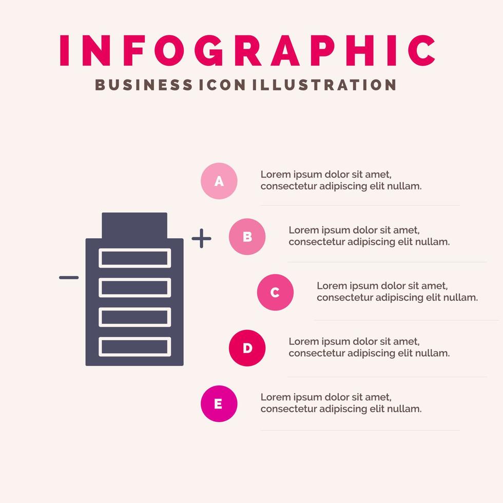 batteri ekologi energi miljö fast ikon infographics 5 steg presentation bakgrund vektor