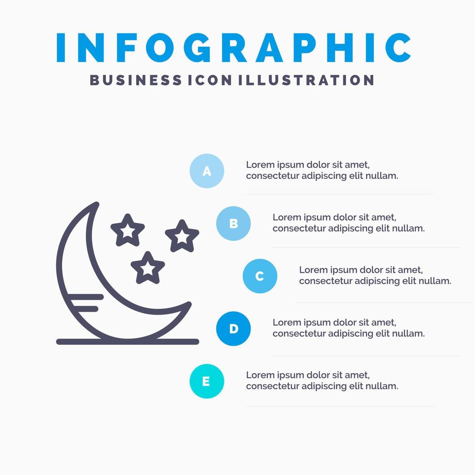 Mond Wolke Wetter Liniensymbol mit 5 Schritten Präsentation Infografiken Hintergrund vektor