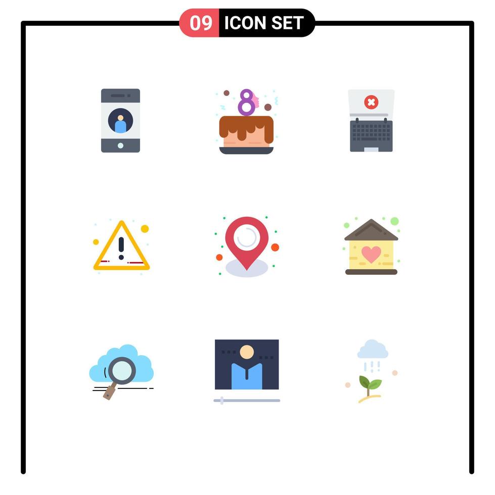 grupp av 9 platt färger tecken och symboler för kommunikation plats fira varning varna redigerbar vektor design element