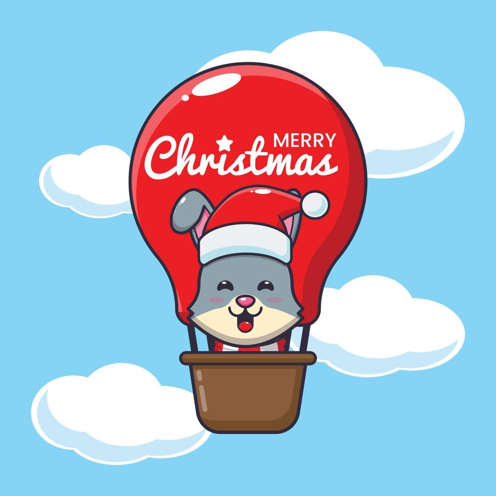 söt kanin flyga med luft ballong. söt jul tecknad serie illustration. vektor