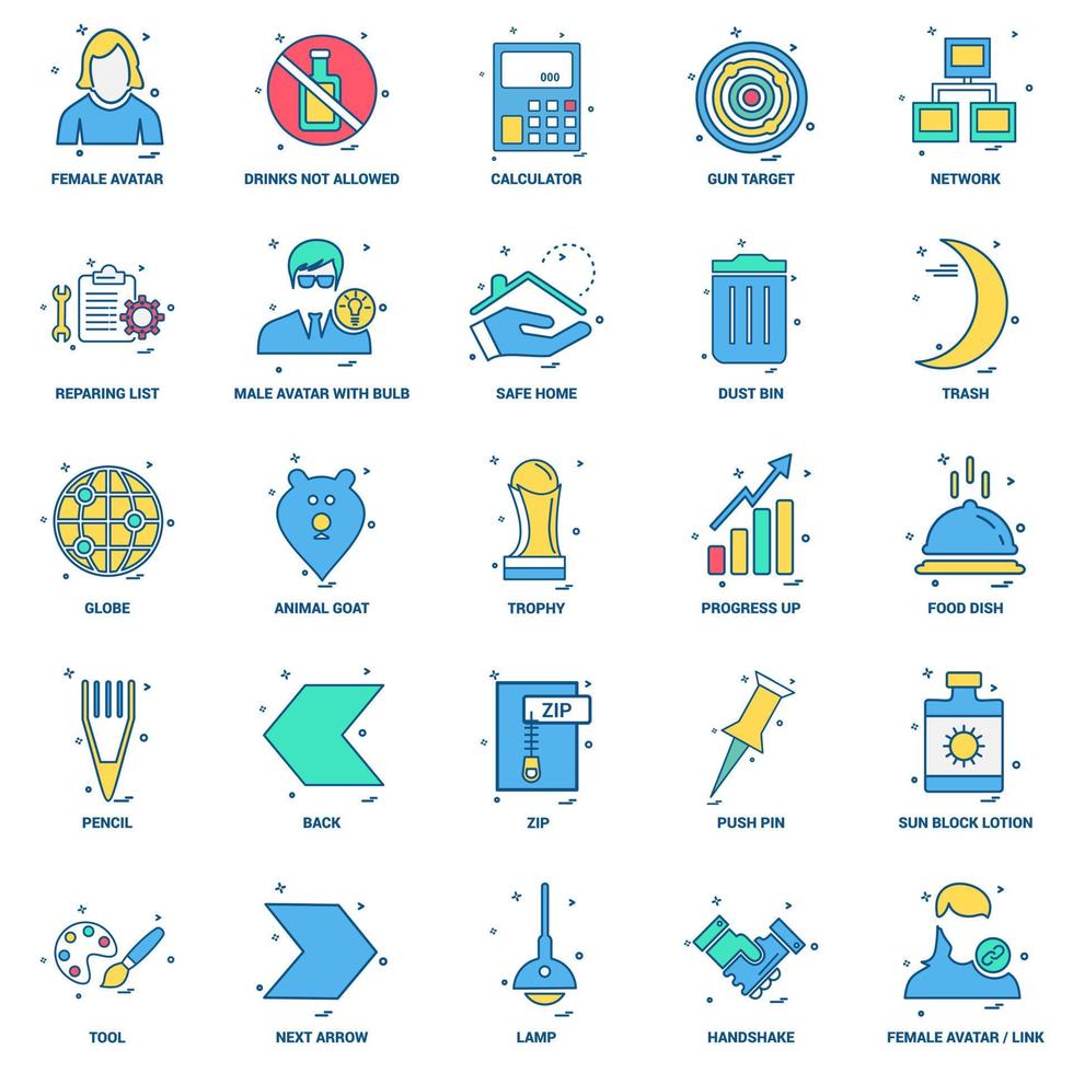 25 Business Concept Mix Flat Color Icon Set vektor