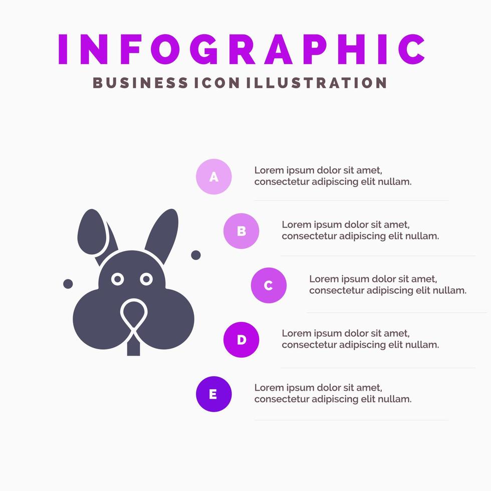 Hase Osterkaninchen festes Symbol Infografiken 5 Schritte Präsentationshintergrund vektor