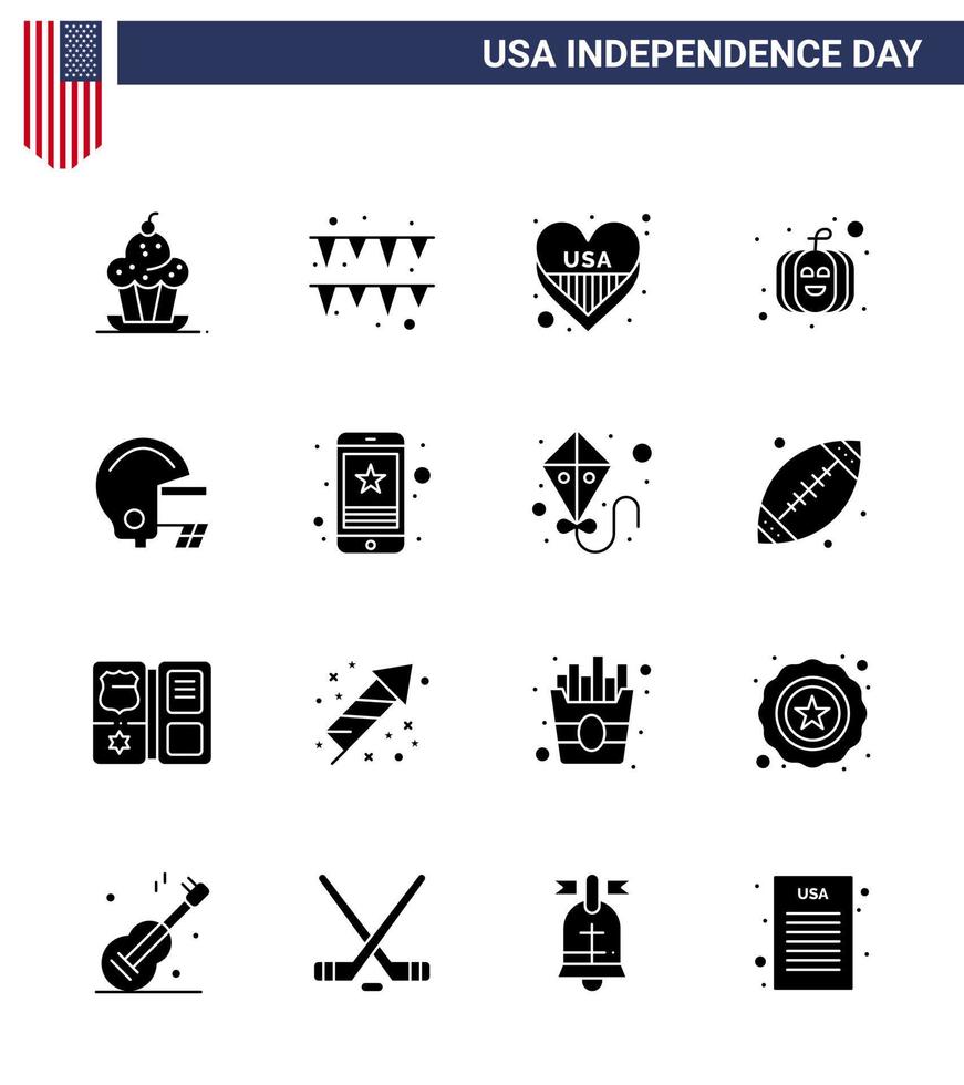 16 fast glyf tecken för USA oberoende dag hjälm amerikan amerikan USA festival amerikan redigerbar USA dag vektor design element
