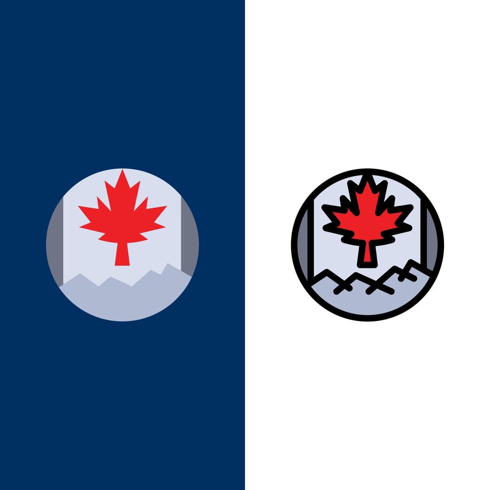 kanada blad flagga ikoner platt och linje fylld ikon uppsättning vektor blå bakgrund