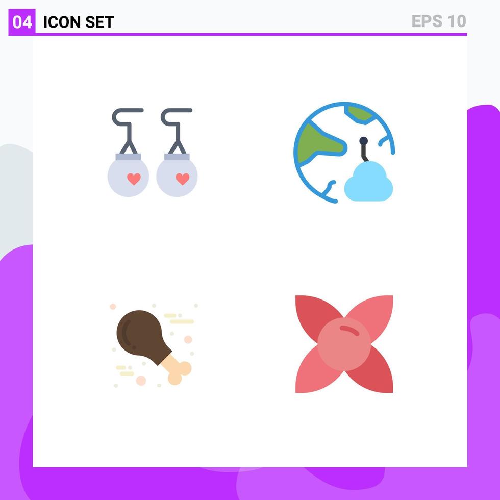 användare gränssnitt packa av 4 grundläggande platt ikoner av örhängen mat mode nätverk tacksägelse redigerbar vektor design element