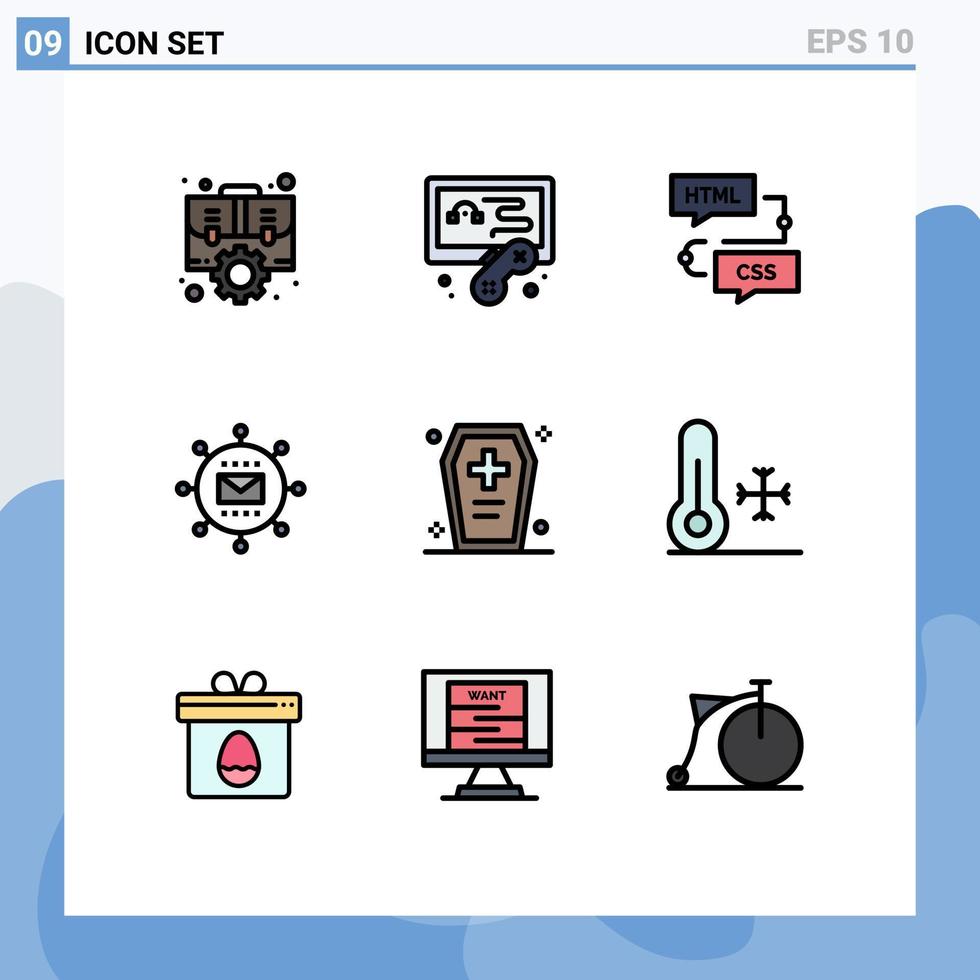 grupp av 9 fylld linje platt färger tecken och symboler för befordran media kodning post programmering redigerbar vektor design element