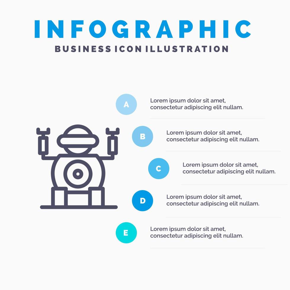 robot teknologi leksak linje ikon med 5 steg presentation infographics bakgrund vektor