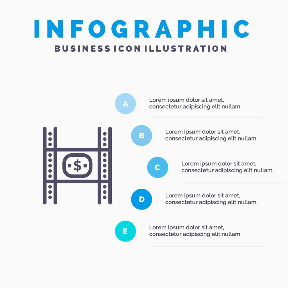 budget kostar filma pengar film linje ikon med 5 steg presentation infographics bakgrund vektor