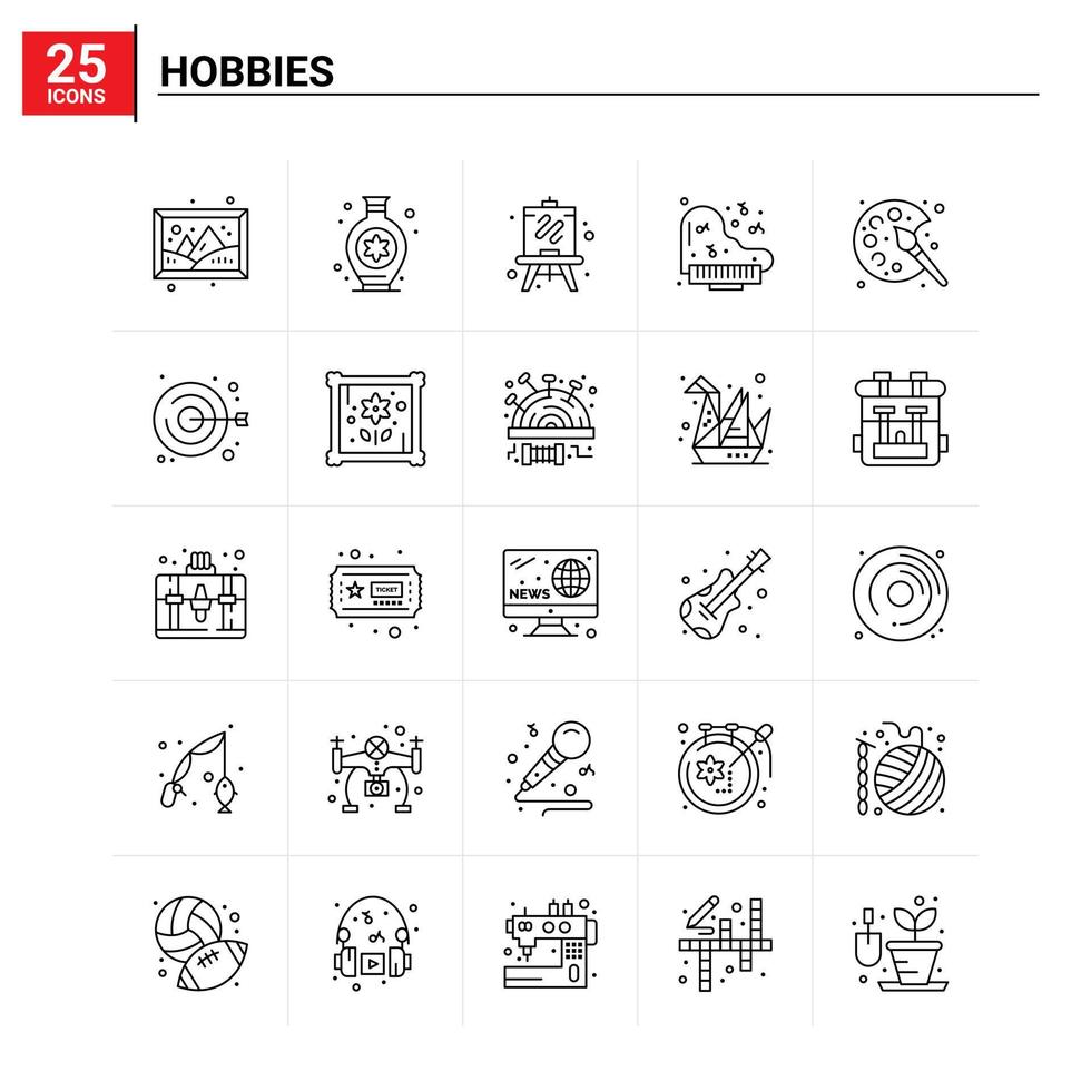 25 Hobbys Icon Set Vektor Hintergrund