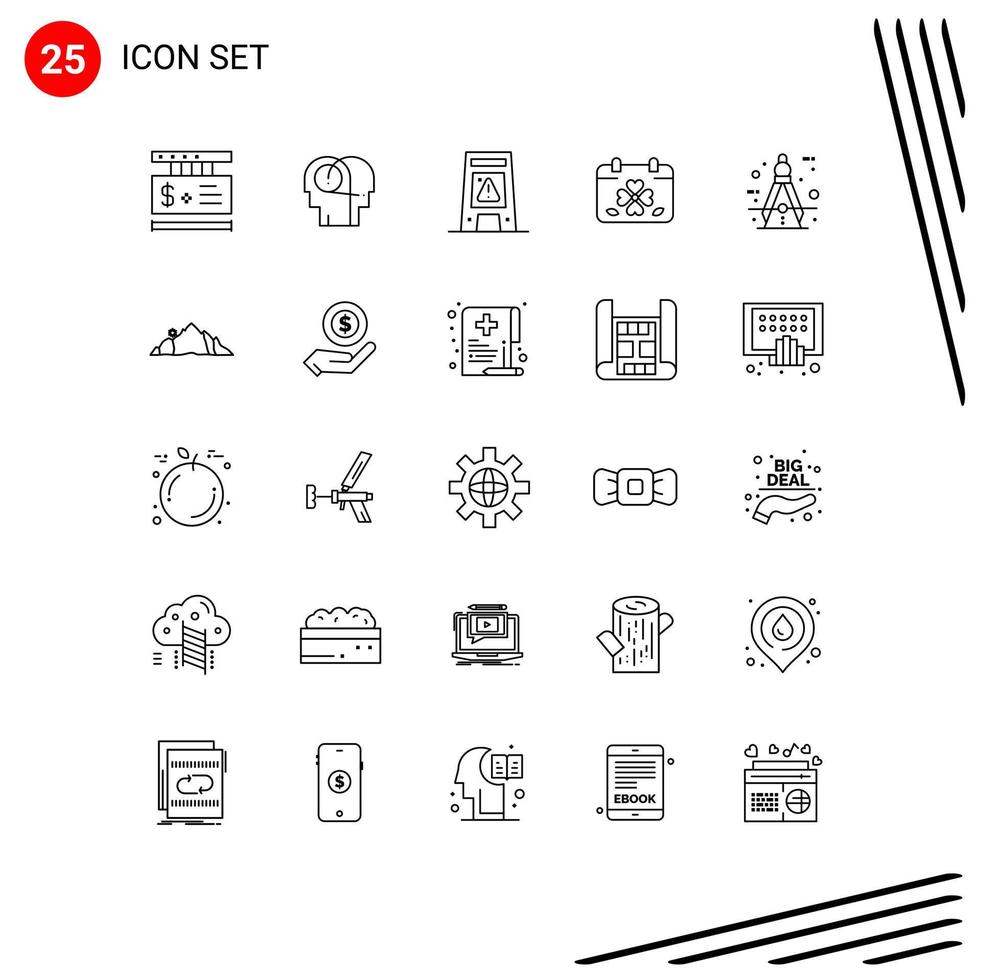 Stock Vector Icon Pack mit 25 Linienzeichen und Symbolen für Patricks Day Floor Clover Wet editierbare Vektordesign-Elemente