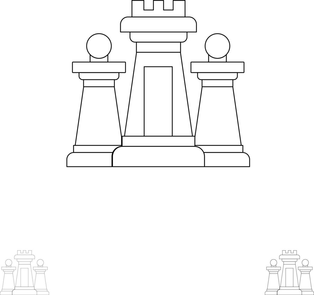 Schach Computer Strategie Taktik Technologie Fett und dünne schwarze Linie Symbolsatz vektor