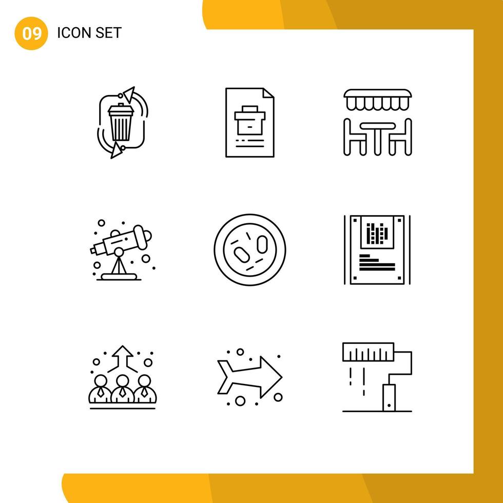 modern uppsättning av 9 konturer pictograph av bakterie skola fil astronomi äta redigerbar vektor design element