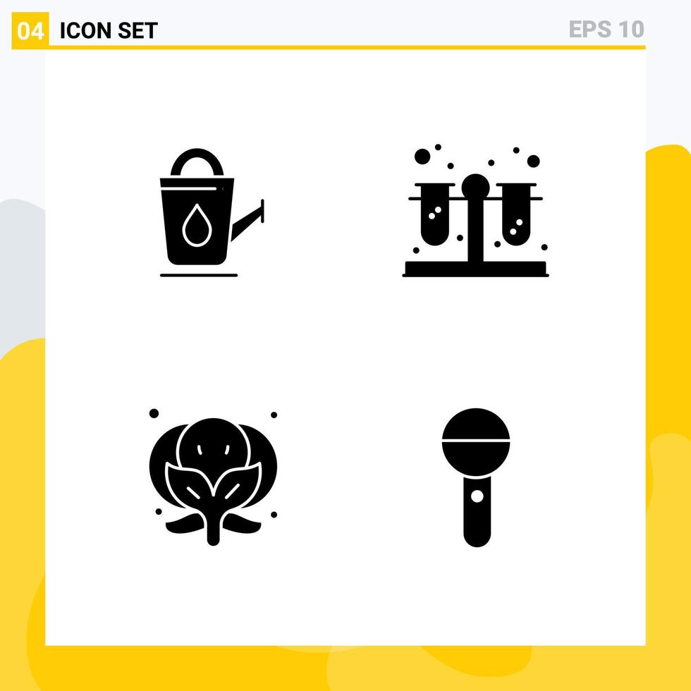piktogram uppsättning av 4 enkel fast glyfer av bad vegetabiliska vatten testa rör mic redigerbar vektor design element