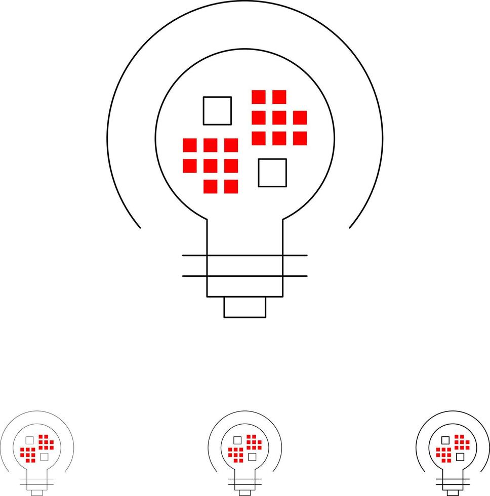 data insikt ljus Glödlampa djärv och tunn svart linje ikon uppsättning vektor