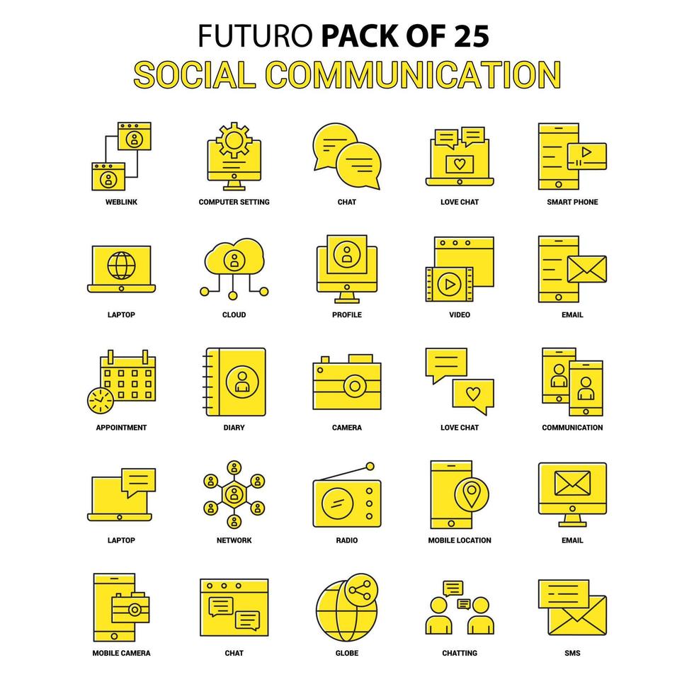 social kommunikation ikon uppsättning gul futuro senast design ikon packa vektor