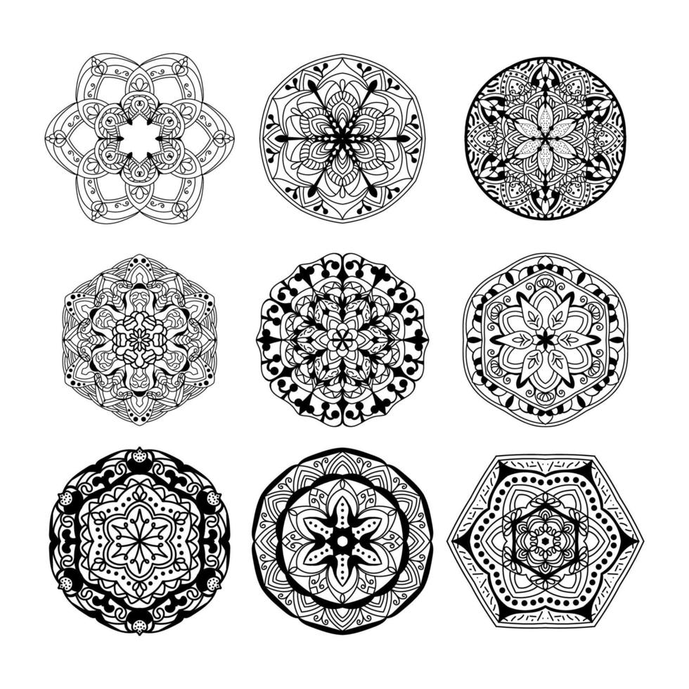 Mandala Bundle Hintergrund Schwarz-Weiß-Design-Konzept vektor