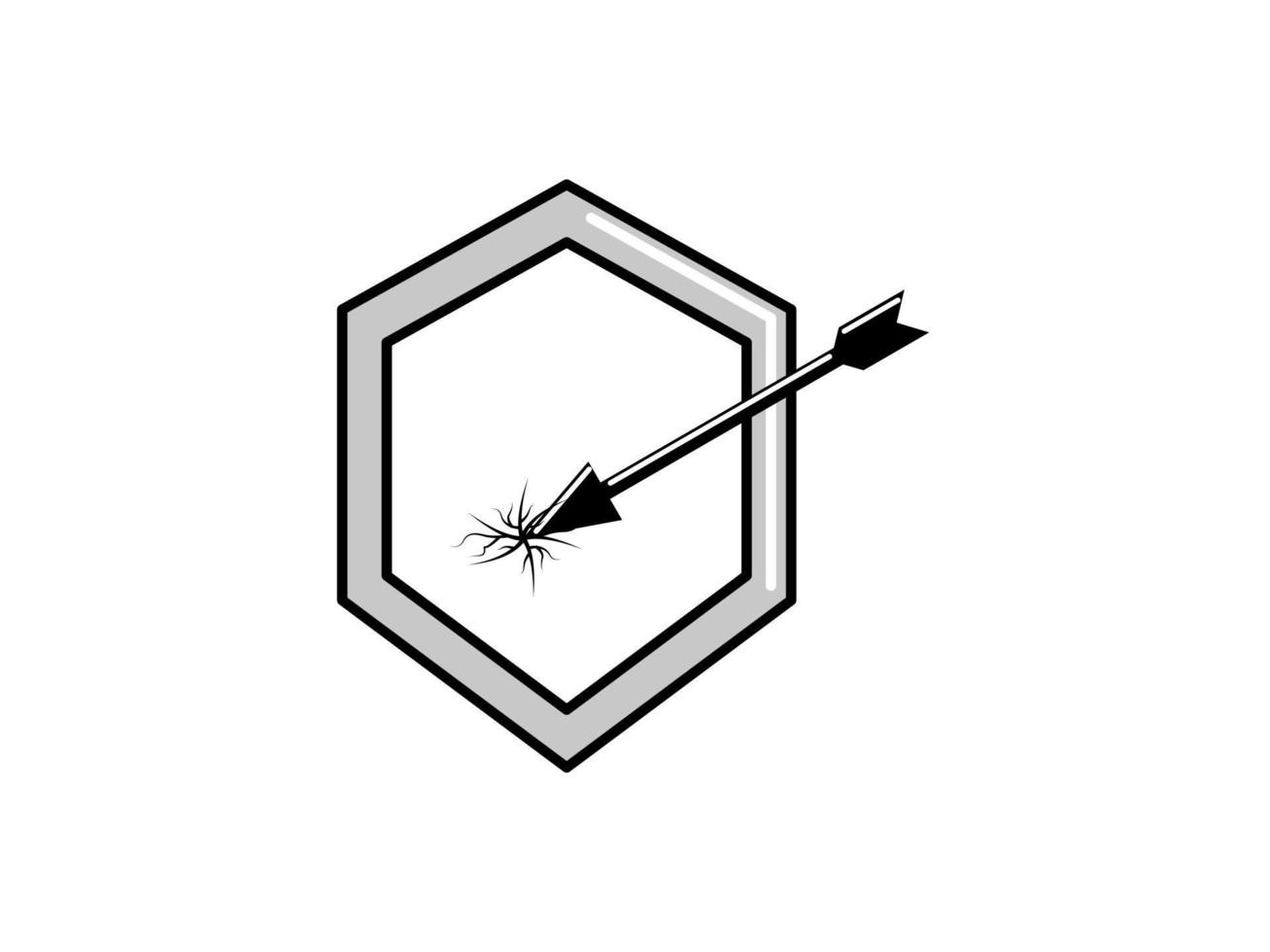 als ergänzung zum illustrationsdesign eignet sich das vektorgrafikdesign in form eines zerbrochenen schildes, das von einem pfeil getroffen wird vektor