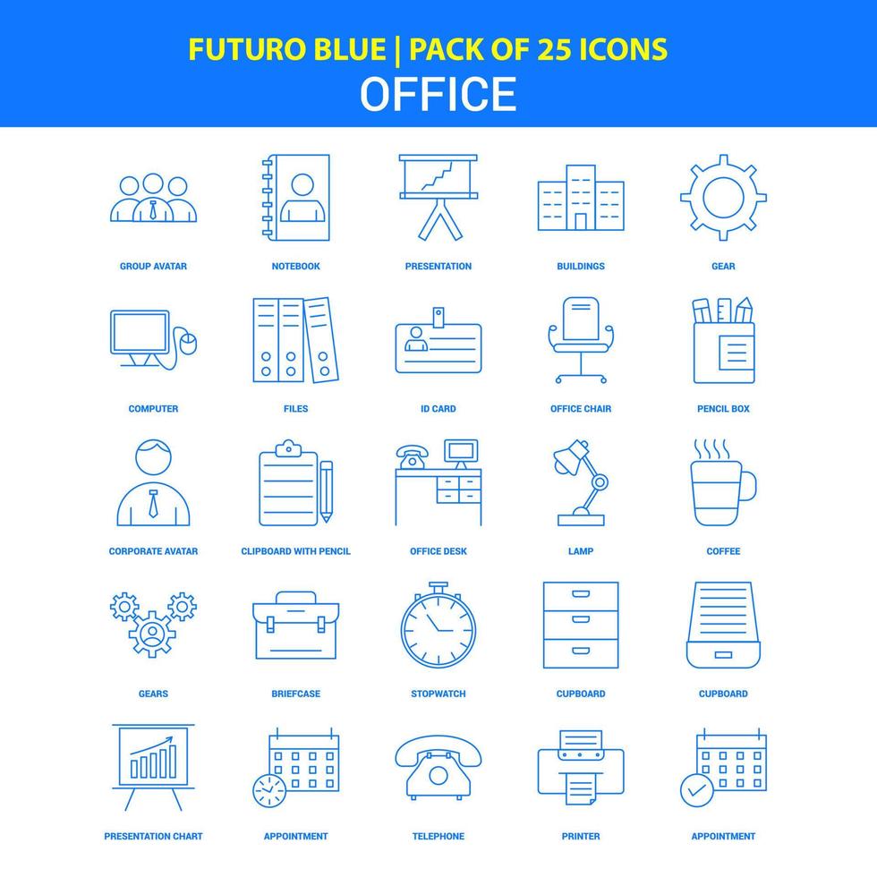 Bürosymbole futuro blau 25 Icon Pack vektor
