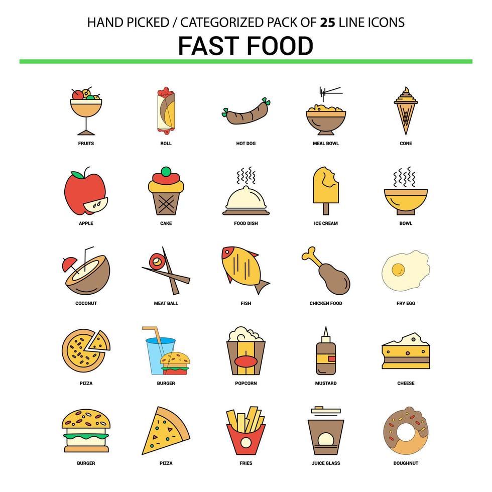 snabb mat platt linje ikon uppsättning företag begrepp ikoner design vektor