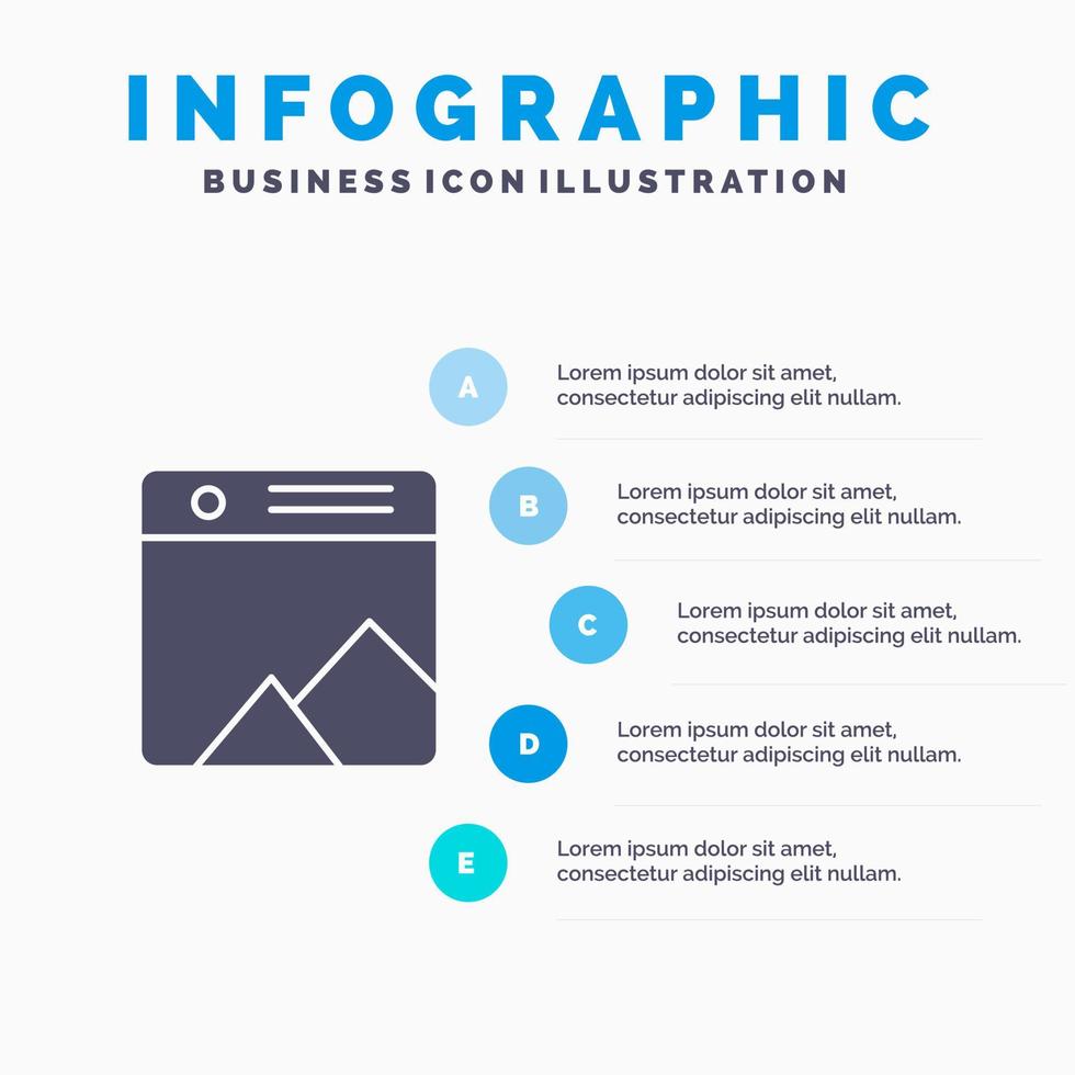 Bild Fotogalerie Web solide Symbol Infografiken 5 Schritte Präsentation Hintergrund vektor