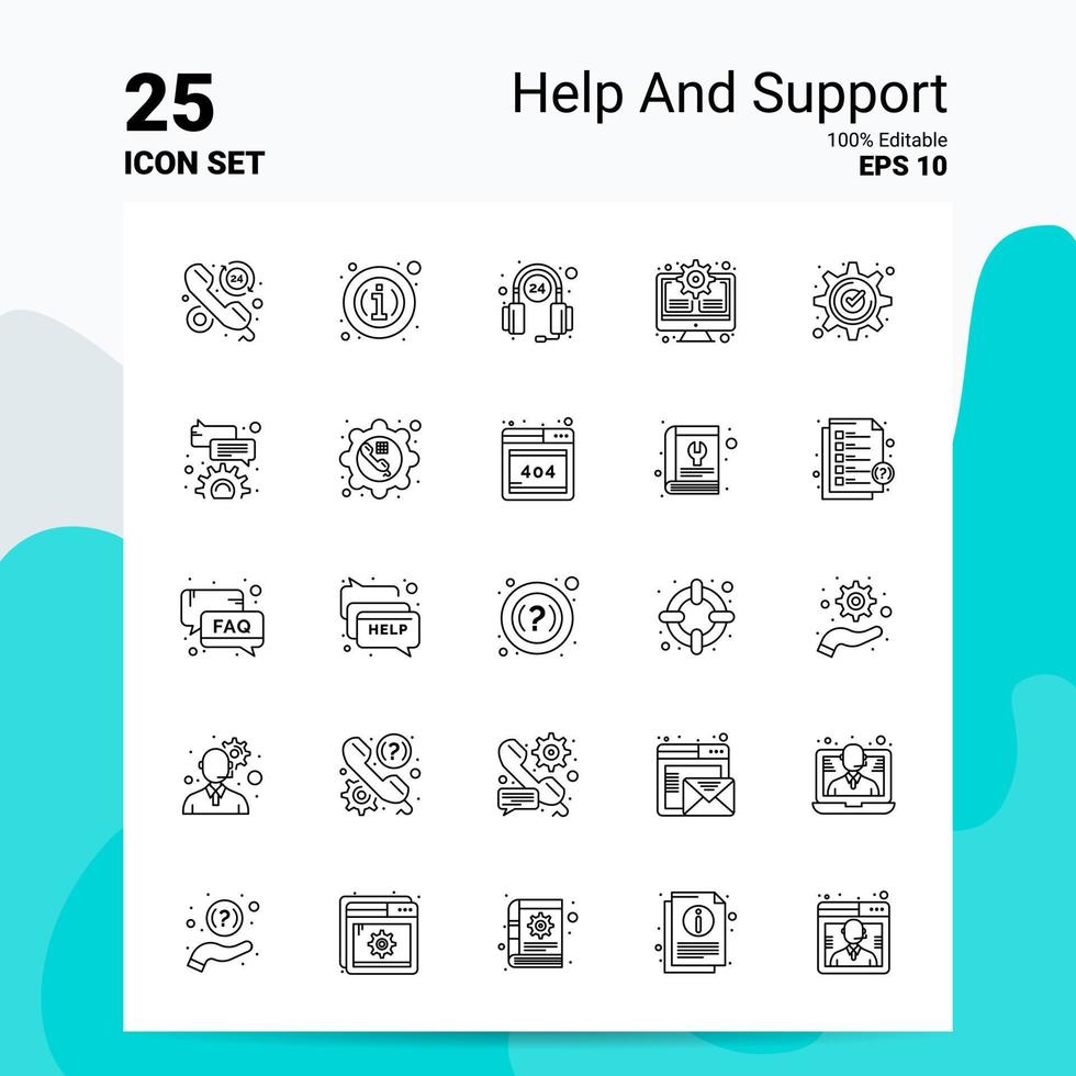 25 Hilfe- und Support-Icon-Set 100 bearbeitbare Eps 10-Dateien Business-Logo-Konzept-Ideen-Line-Icon-Design vektor