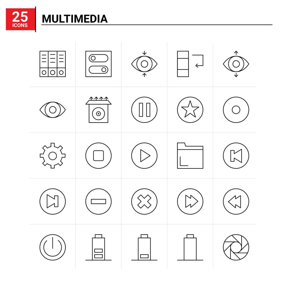 25 multimedia ikon uppsättning vektor bakgrund