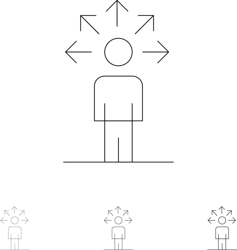 Kommunikationsfähigkeiten Verbindung menschlicher fetter und dünner schwarzer Liniensymbolsatz vektor