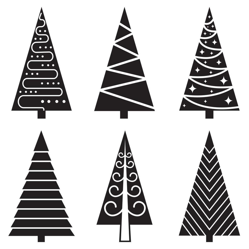 uppsättning av jul träd klotter illustration hand dragen skiss linje vektor