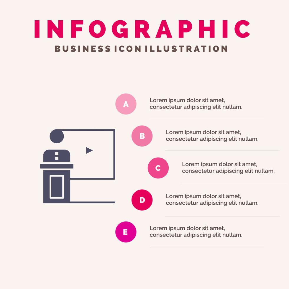 Konferenz Business Event Präsentationsraum Lautsprecher Rede solide Symbol Infografiken 5 Schritte Präsentationshintergrund vektor