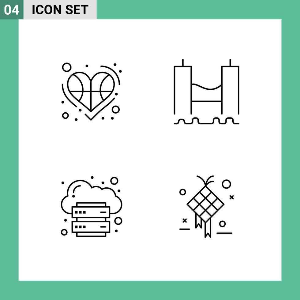 redigerbar vektor linje packa av 4 enkel fylld linje platt färger av boll flod kärlek korsa värd redigerbar vektor design element