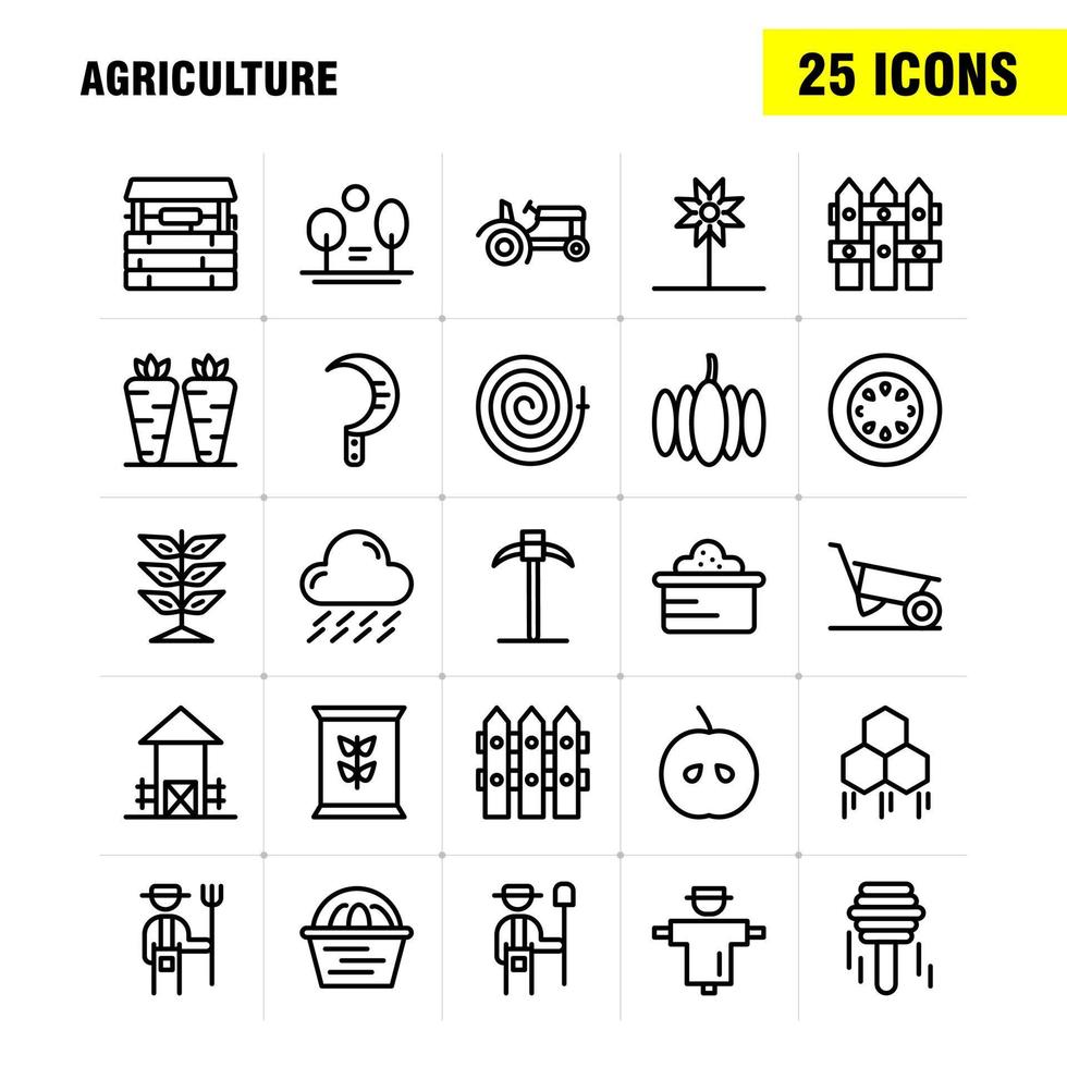 Symbolpaket für die Landwirtschaftslinie für Designer und Entwickler Ikonen der Landwirtschaft Apfel Land Bauernhof Landwirtschaft Bauernhof Landwirtschaft Lebensmittel Vektor