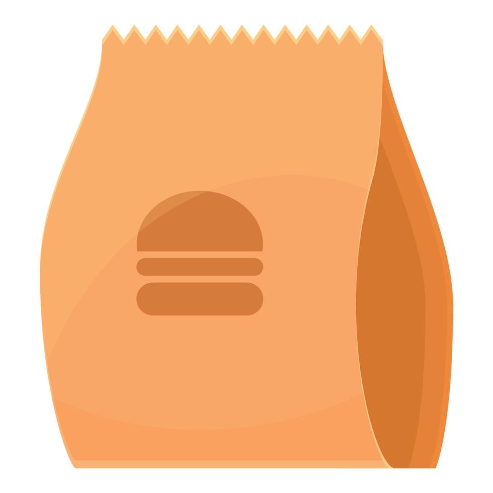 hämtmat burger väska ikon, tecknad serie stil vektor