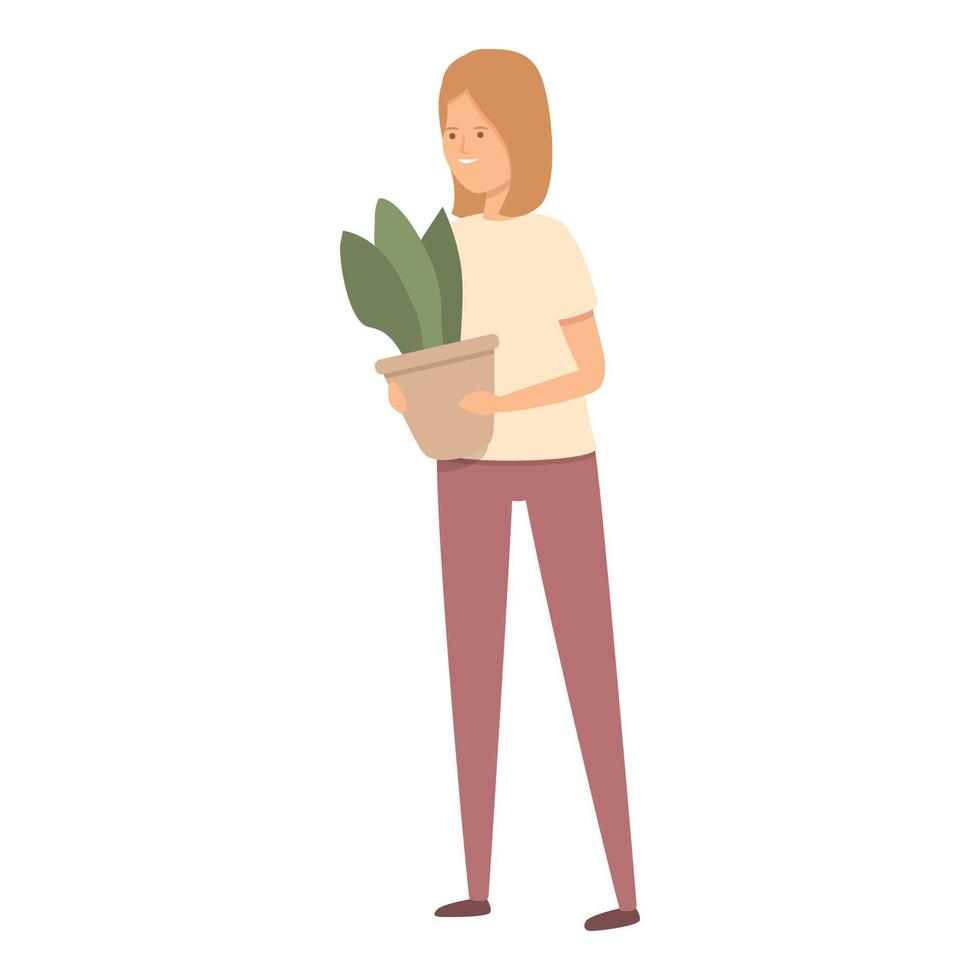 Mädchen nehmen Büro Pflanze Symbol Cartoon Vektor. Baum Landwirtschaft vektor