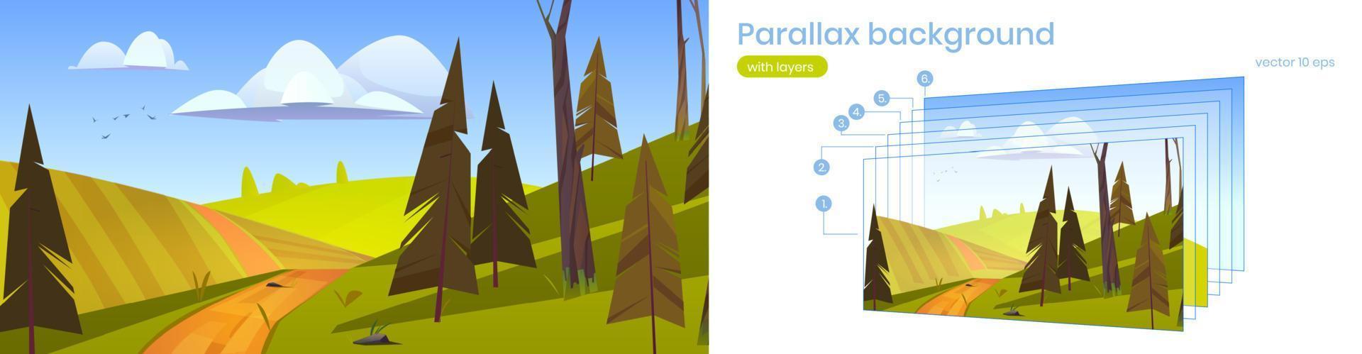 parallax bakgrund tecknad serie natur lantlig landskap vektor
