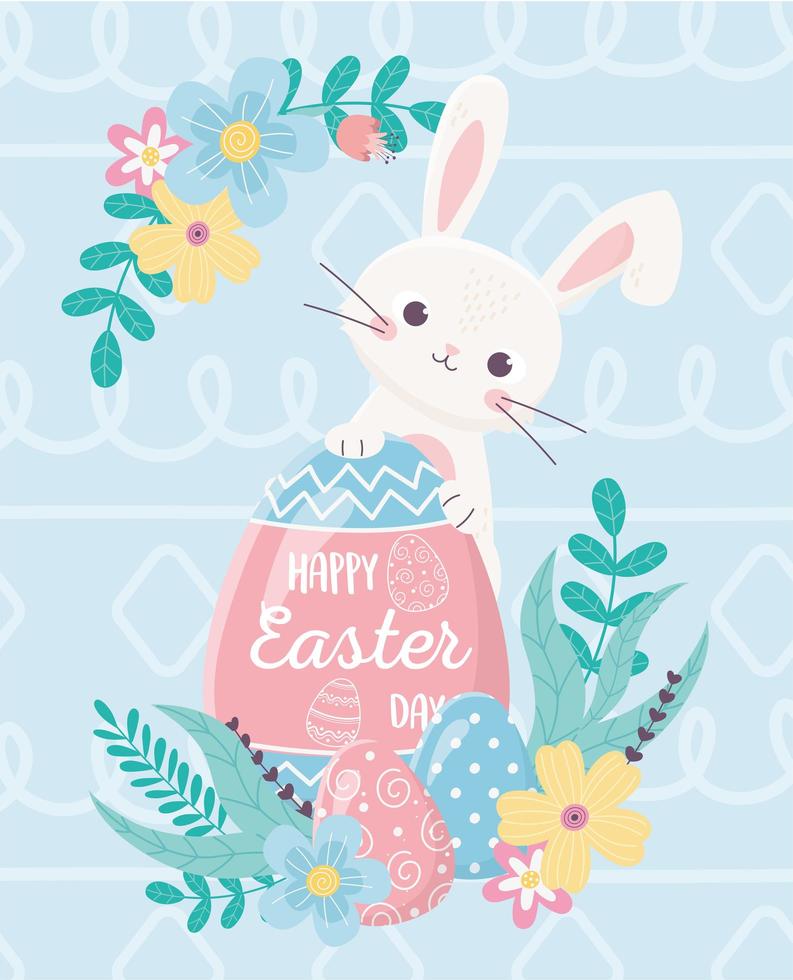 süßes Kaninchen und Ei für Ostertagsfeier vektor