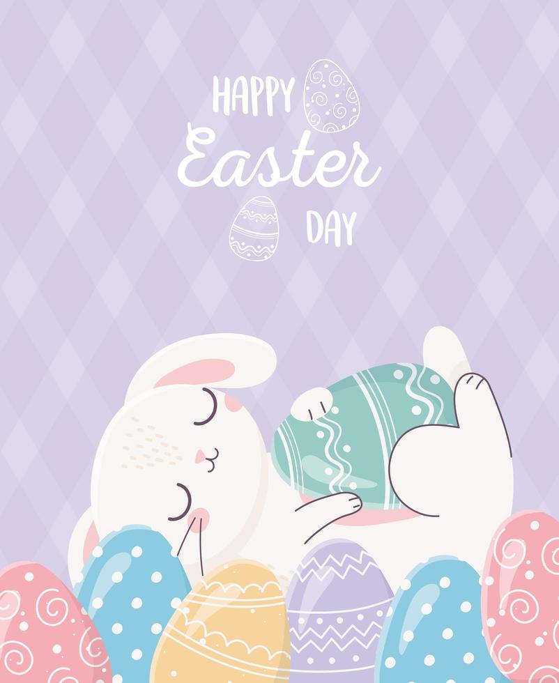 lycklig påskdag firande med kanin och ägg vektor