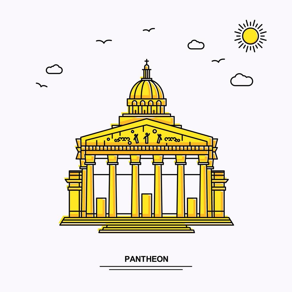 pantheon monument affisch mall värld resa gul illustration bakgrund i linje stil med skönhet natur scen vektor
