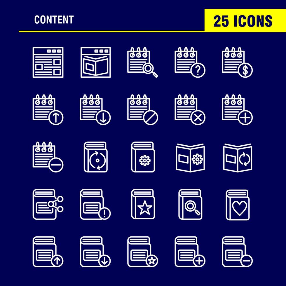 innehåll linje ikon packa för designers och utvecklare ikoner av webb innehåll detalj webb bok innehåll kalender datum vektor