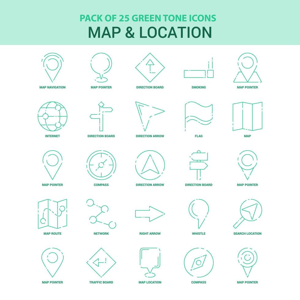 25 grüne Karte und Standort-Icon-Set vektor