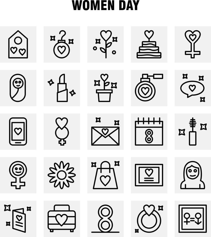 Women Day Line Icons Set für Infografiken Mobile Uxui Kit und Printdesign umfassen Tasche Einkaufstasche Love Valentine Romantic Ear Ring Icon Set Vector