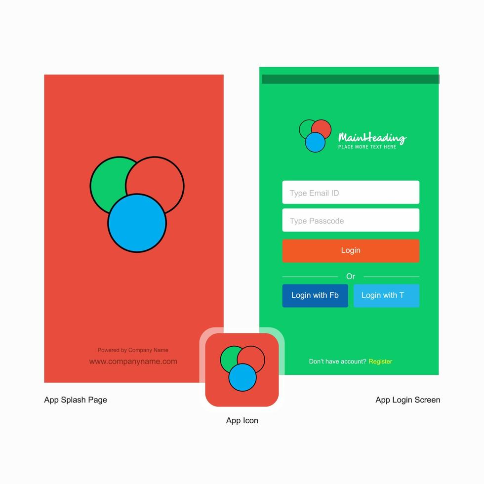Unternehmenskreise Startbildschirm und Login-Seitendesign mit Logo-Vorlage Mobile Online-Business-Vorlage vektor